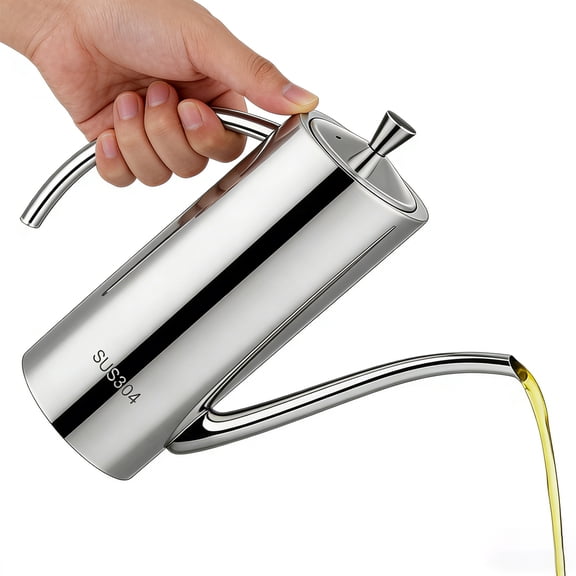 Stainless Steel Oil Dispenser with Goose-Neck Spout, 23.7 fl oz / 700 ml Olive Oil Dispenser Bottle, Thickened Food-Safe SUS304 for Kitchen Cooking
