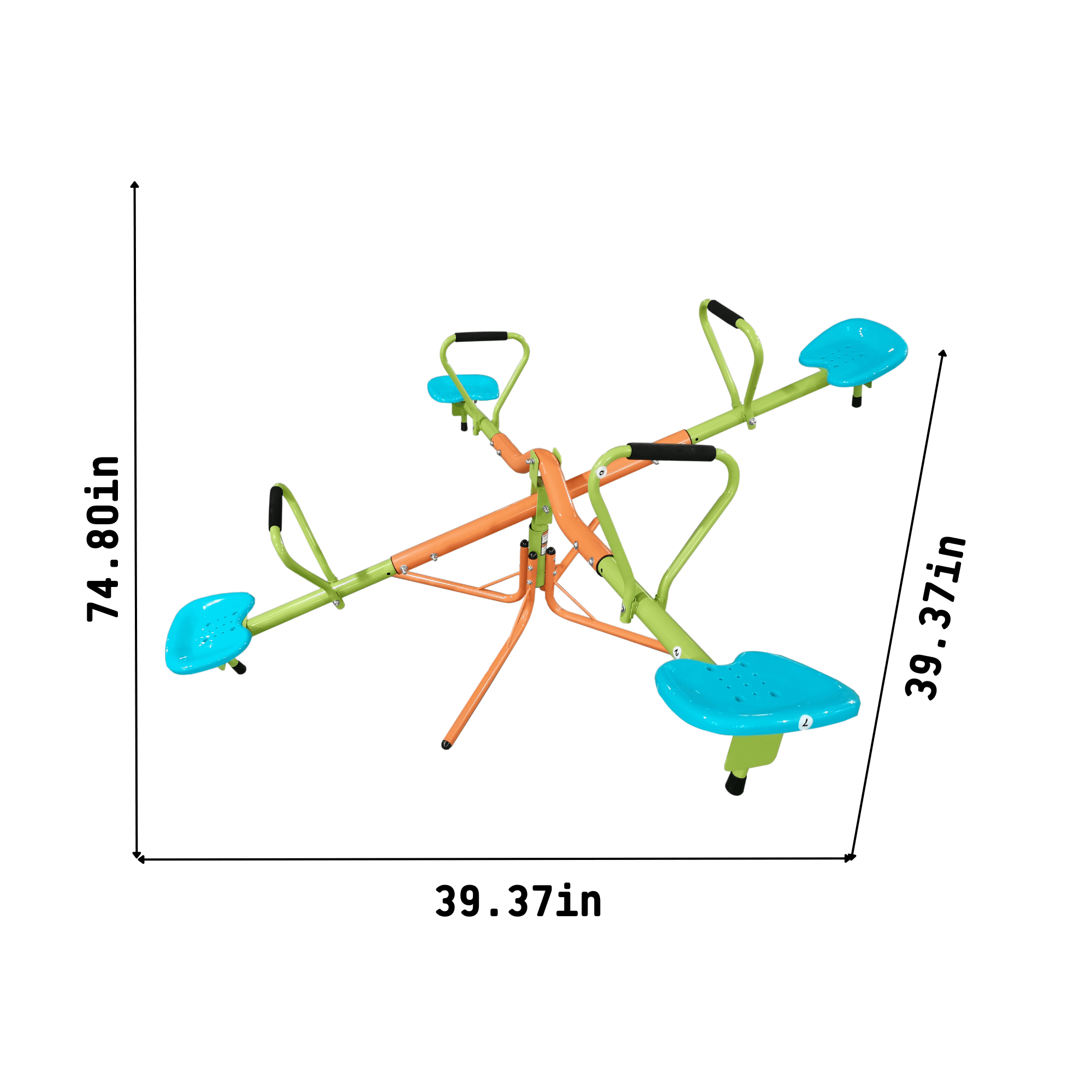 Outdoor Playground Four Seats 360 Degree Rotating Seesaw for Kids, Sturdy Steel & Plastic Seat Teeter Totter in Blue & Green, Suitable for Kids Age 3+ Indoor Outdoor Use