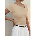 thumbnail image 4 of PRETTYGARDEN Women's Summer Asymmetrical Y2K Tops Trendy Ribbed Short Sleeve Fitted Tee Shirts Spring Fashion Clothing, 4 of 7