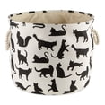 thumbnail image 2 of Contemporary Home Living 15" Black, White, and Beige Round Medium DII Polyester Pet Bin Cats Meow, 2 of 5