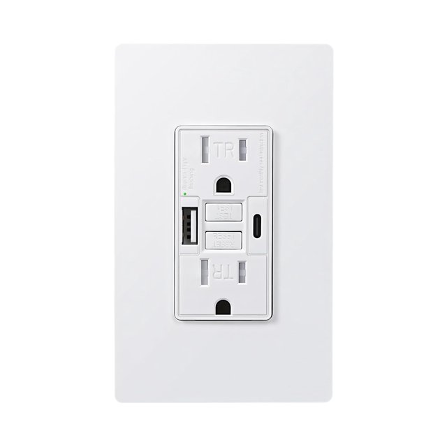 Salida GFCI DEWENWILS de 15 A con puertos USB-A y USB-C de 4,8 A/24 W