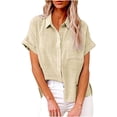 thumbnail image 2 of CHOK Chemisier en Coton pour Femmes, Manches Longues, Col à Revers, Ample, avec Poche, Vert B TTTTG, 2 of 8