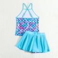 thumbnail image 4 of GYRATEDREAM Girls 2-Piece Bathing Suit Kids Sleeveless Adjustable Spaghetti Strap Mermaid Scale Print Swimsuit Tankini Sets with Short Skirt Swimwear Light Blue for 3-12 Years, 4 of 8