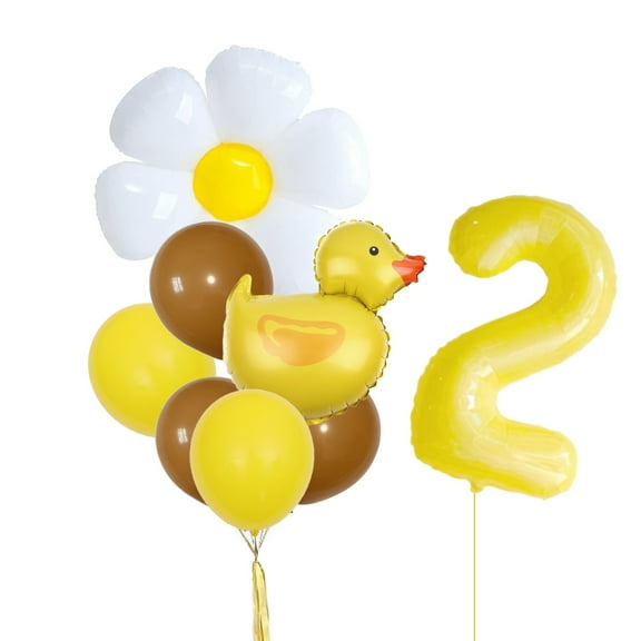Duck and Number Balloons Set with Yellow and Brown balloons is suitable for Birthday Party Decorations