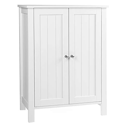 Vasagle bathroom floor storage cabinet with double door adjustable shelf outlet white ubcb60w