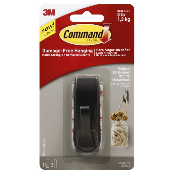 Command 3 lb Capacity Metal Hook, Indoor Use, Medium, Decorate DamageFree, Bronze, 1 hook, 2