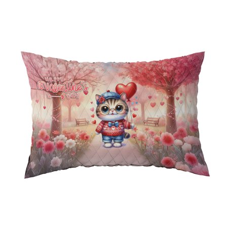 Happy Valentine’s Day Adorable Exotic Shorthair Kitten Holding Heart Balloon Quilt Pillowcase Cat Lover Kitten Owner Gifts Throw Pillow Cover Bed Home Decor - 00030