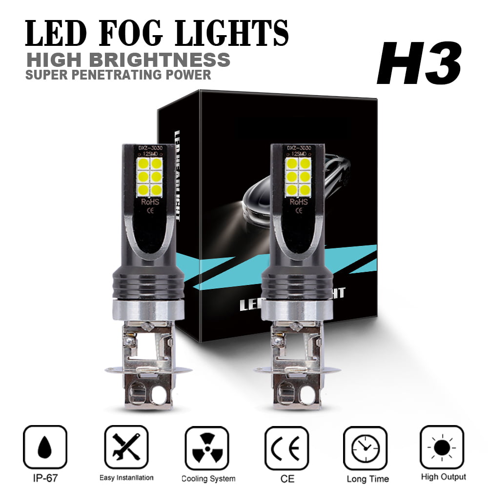Pair H3 200W 20000LM COB LED Headlight Conversion Kit Bulbs 6000K White Lamp NEW 