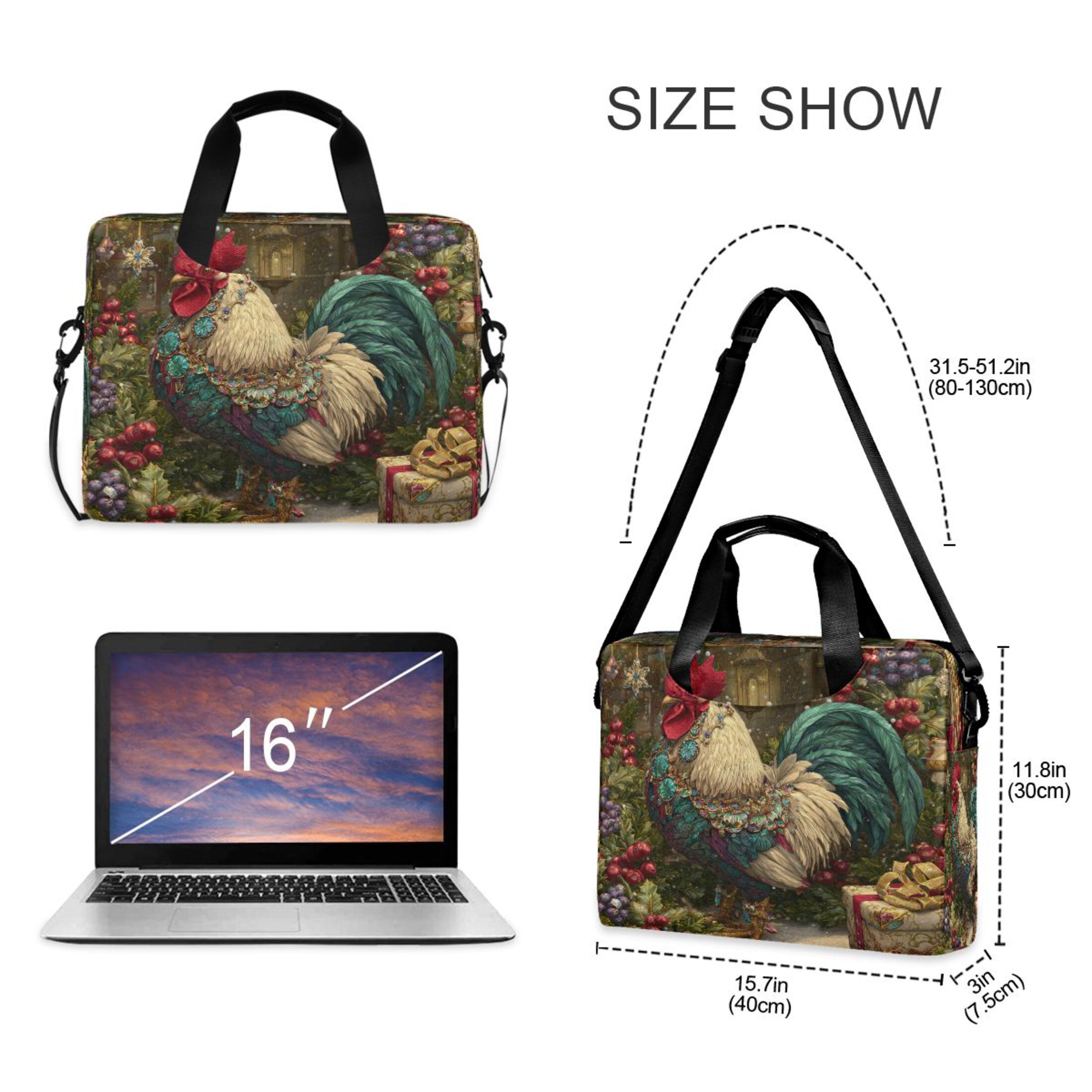 Laptop Bag Laptop Briefcase 15.7 x 3 x 11.8 Inches Laptop Bag Briefcases Laptop Storage Travel Laptop Bag Work Laptop Bag Magical Christmas Rooster