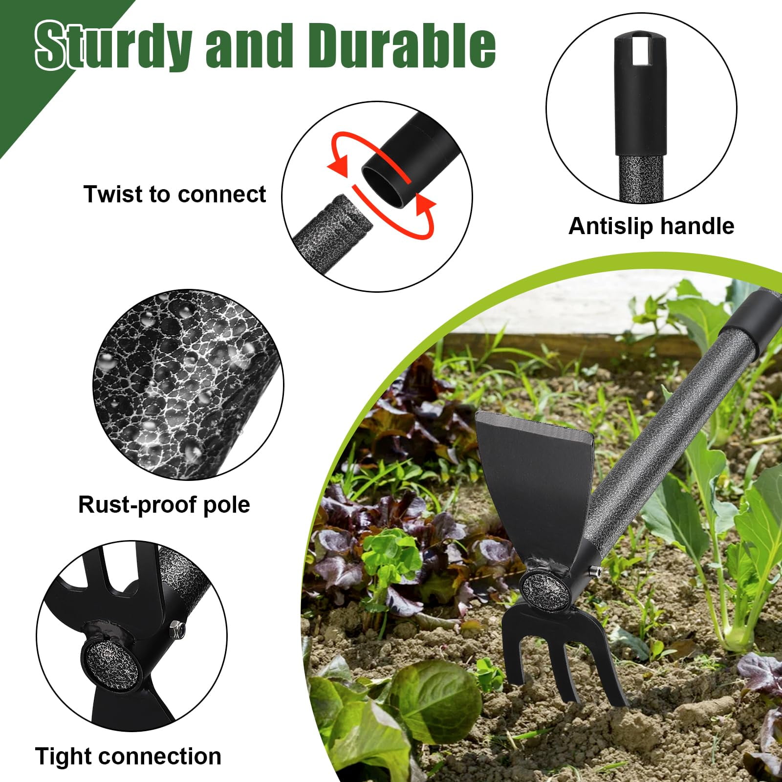 FENHRTVM Hoe Garden Tool, 48Inch Garden Hoe Adjustable Long Handle, 2 in 1 Garden Hoe for Weeding, Stainless Steel Weeder Tool for Yard Long Handle, Gardening Hoe for Planting, Lossening, Digging