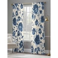 thumbnail image 4 of Navy Blue Floral Sheer Curtains 84 Inch Length 2 Panels Set, Spring Retro Botanical Flowers Voile Window Treatment Rod Pocket Curtains Sheers Drapes for Bedroom/Living Room/Kitchen 52"x84"x2, 4 of 7