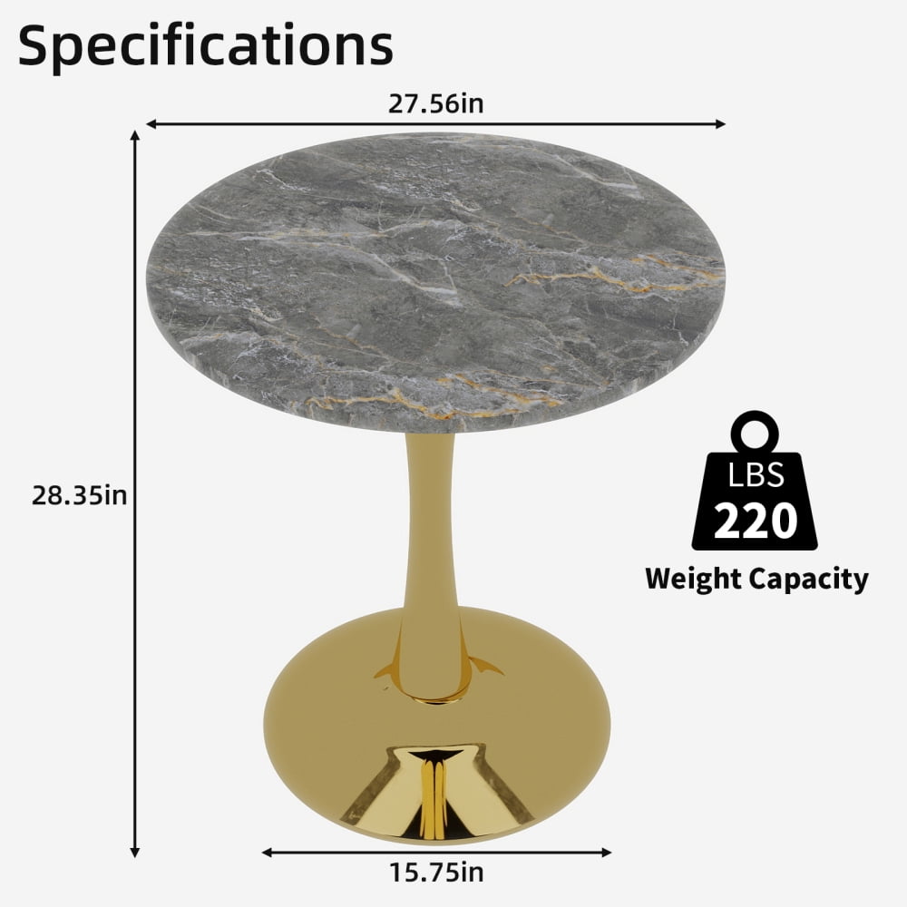 27.6-Inch Round Mid-Century Modern Dining Table & Coffee Table, Faux Marble Top, Pedestal Side Table for Living Room