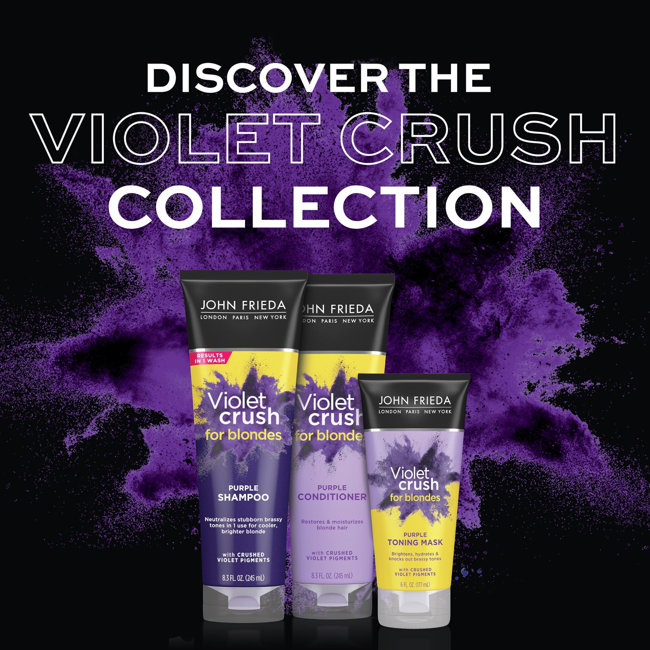 (3 pack) John Frieda Violet Crush Purple Conditioner for Brassy Blonde Hair, Restore and Moisturize, 10 fl oz