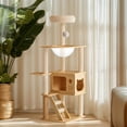 thumbnail image 6 of Cat Tree, Wood Cat Tree Tower for Indoor Cats, 48.8" Modern Cat Tower with Sisal-Covered Scratching Posts and Top Perch，Cat Condo with Acrylic Hammock for Small Large Cats, 6 of 7