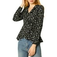 thumbnail image 3 of Allegra K Women's Ruffle V-Neck Blouse Floral Self Tie Wrap Peplum Top, 3 of 8
