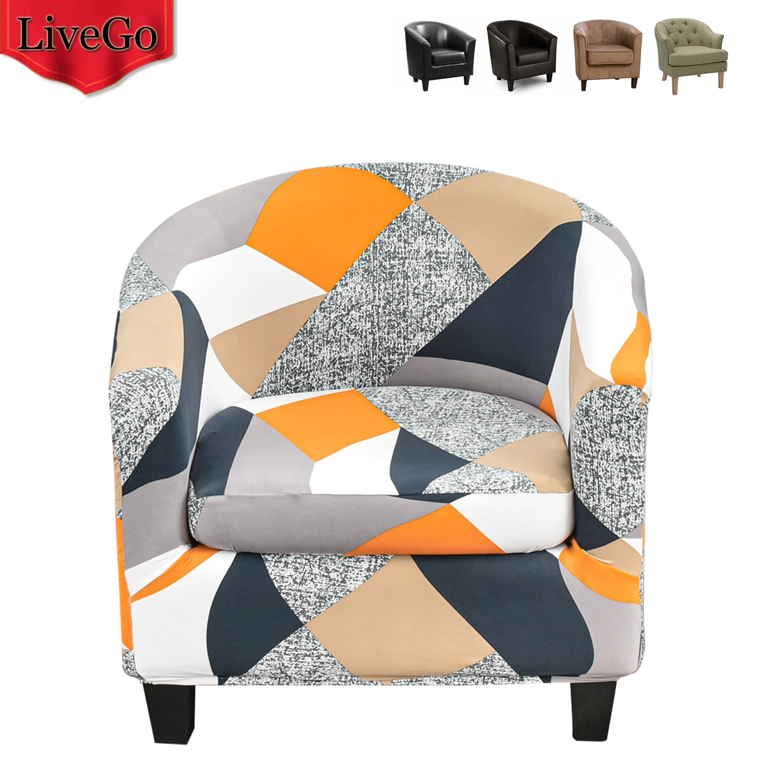 LiveGo Printed Club Chair Slipcover, 2 Piece Barrel Chair Covers