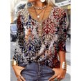 thumbnail image 1 of Camiseta Vintage con estampado de flores geométricas para mujer, blusa holgada elegante con botones y cuello en U para oficina, camisetas de moda para mujer para Otoño e Invierno, 1 of 4