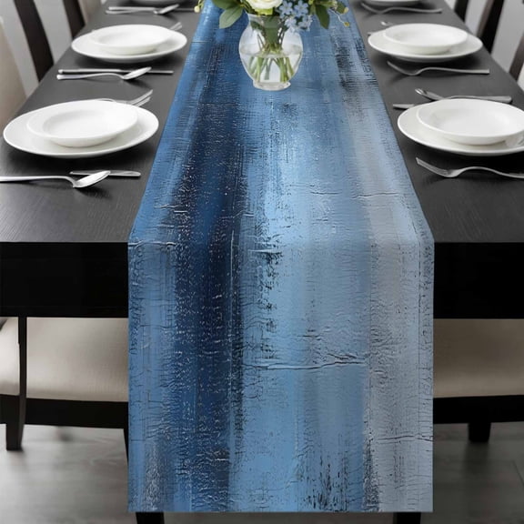Blue Table Runner 108 Inches Long, Vintage Modern Ombre Oil Painted Abstract Art Kitchen Coffee Dining Table Decoration for Home Party Birthday Wedding Home Decor 13x108 Inches