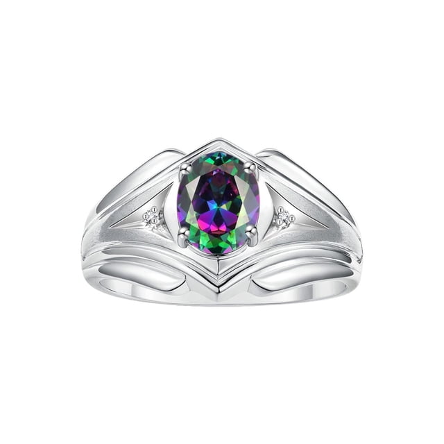 RYLOS Men's Rings Sterling Silver Rings Classic Designer Style 9X7MM Oval Gemstone & Diamond Ring Alexandrite June Birthstone Rings For Men Size 11
