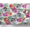 thumbnail image 2 of Soimoi Orange Polyester Crepe Fabric Tiger Face,Leaves & Floral Decor Fabric Printed BTY 42 Inch Wide, 2 of 3