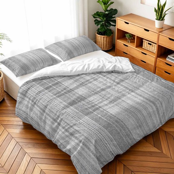 Queen Size 3 Pieces Duvet Cover Sets Gray Gradient Stripes Bedding Set,Microfiber Soft Comforter Cover with Pillow Shams,Luxury Quilt Covers for Bedroom Decor Retro Mottled Lines