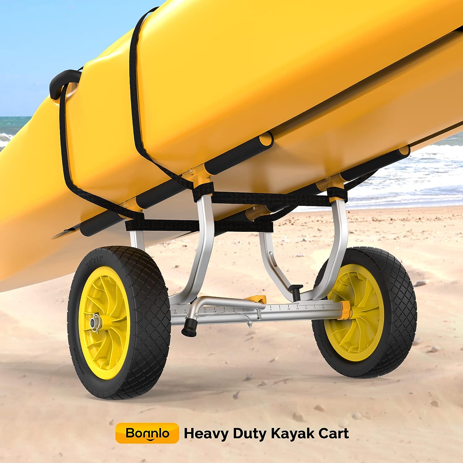 Bonnlo Heavy Duty Universal Kayak Trailer Adjustable Width 6.3"-18.7" Canoe Cart