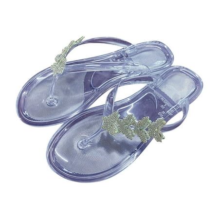 

YanHoo Women s Beach Flat Sandals Thong Rhinestone Dressy Flip-flops Summer Casual Slippers for Holiday Travel