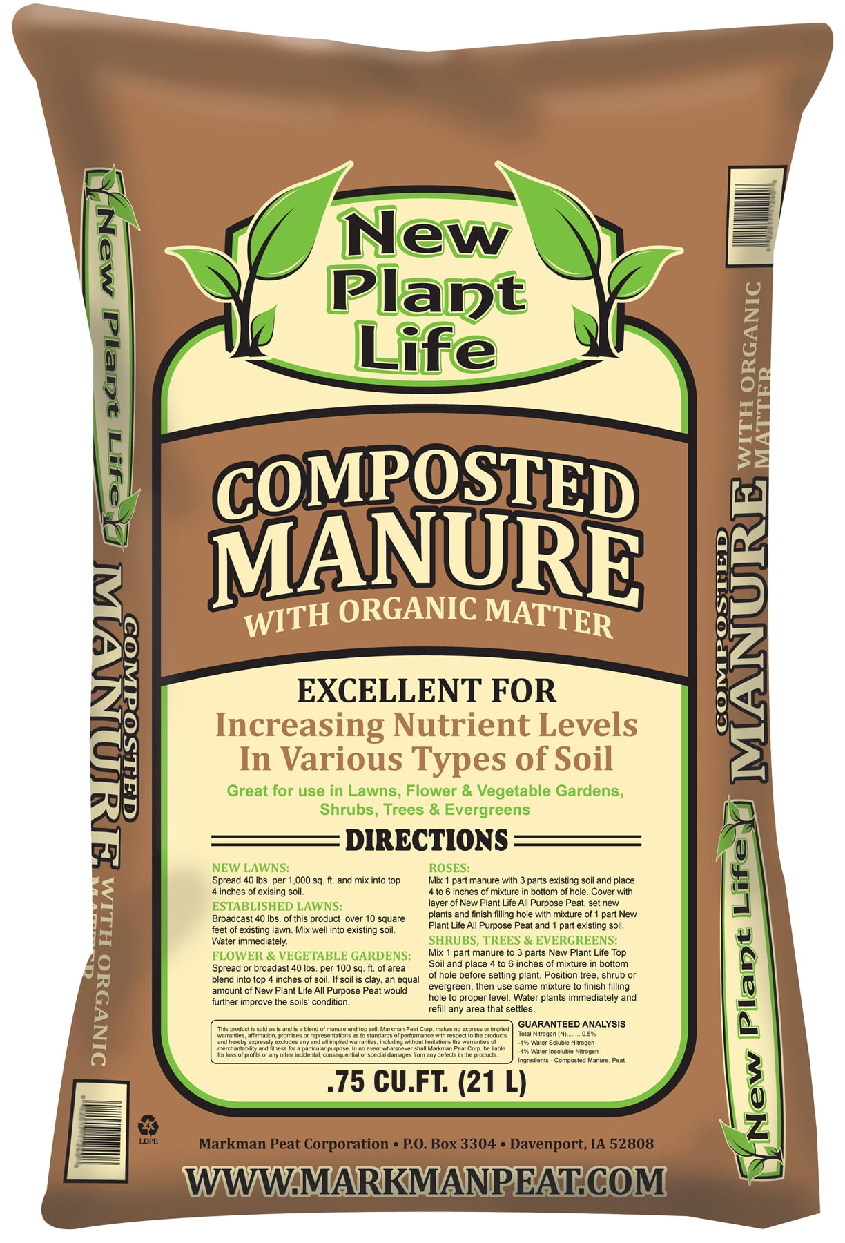 NPL Composted Manure with Organic Matter, .75 Cubic Foot