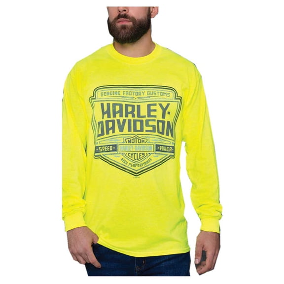 Harley-Davidson Men's Energized Bar & Shield Long Sleeve Tee, Safety Green (2XL), Harley Davidson
