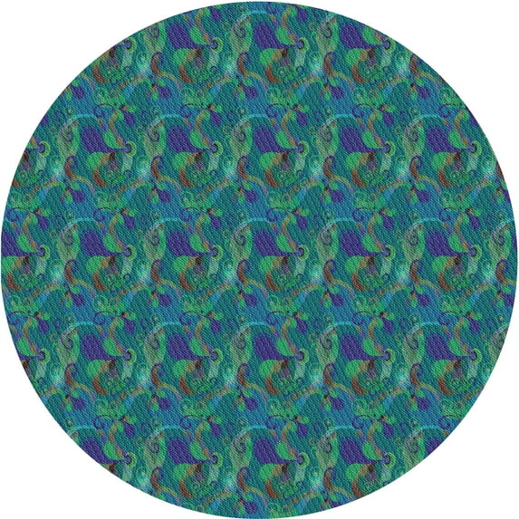 Ahgly Company Machine Washable Indoor Round Transitional Blue Jay Blue Area Rugs, 4' Round