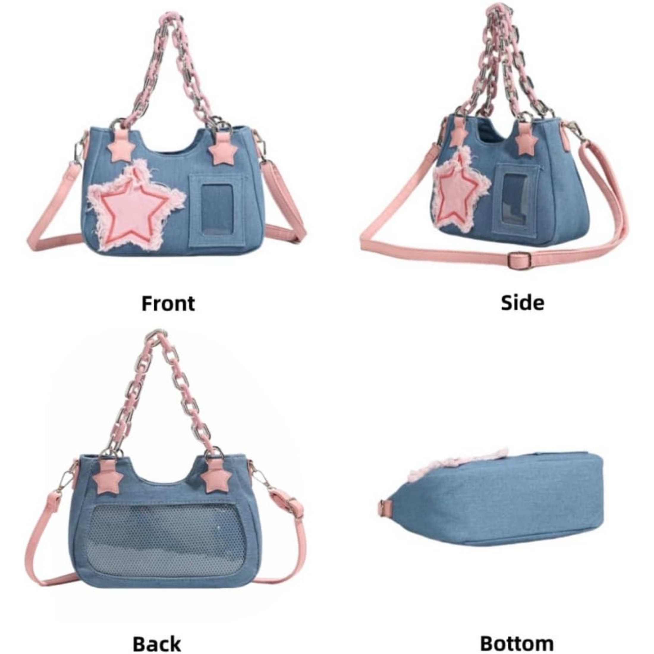 Denim Stars Kawaii Single Shoulder Crossbody Bag Ita Bag Y2k Chains Handbag Aesthetic Cute Crossbody Bag