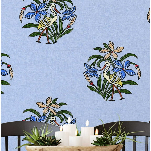 S4Sassy Peel And Stick Wall Covering, Bird Paradise Print Removable Wall Wrap - Blue Mural For Vintage Farmhouse Decor, Bathroom, Laundry Room - Self-Adhesive Removable Wallpaper Vinyl (25"X 120")