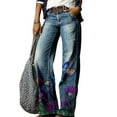 thumbnail image 4 of Stephy Women's Flare Wide Leg High Waisted Casual Vintage Floral Print Pants Casual Colorful Trouser, Blue, M, 4 of 4