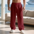 thumbnail image 2 of XFeng Men Linen Wide Leg Pants Drawstring Casual Trousers, 2 of 5