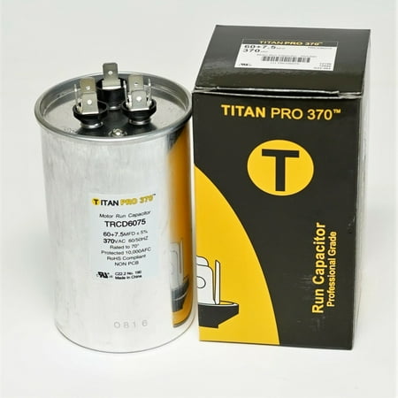 

TitanPro 60\/7.5-370R TitanPro TRCD6075 HVAC Round Dual Motor Run Capacitor. 60/7.5 MFD/UF 370 Volts