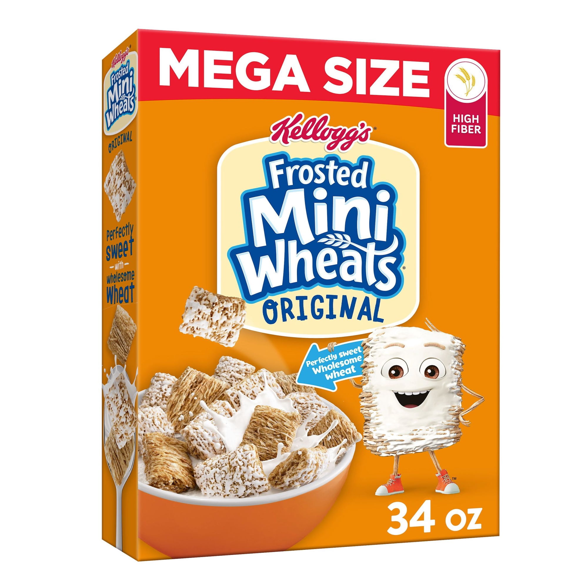 Frosted Mini-Wheats Cold Breakfast Cereal, High-Fiber, Whole Grain, Mega Size, Original, 34oz Box (1 Box)