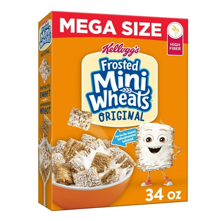 Frosted Mini-Wheats Cold Breakfast Cereal, High-Fiber, Whole Grain, Mega Size, Original, 34oz Box (1 Box)