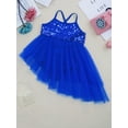 thumbnail image 5 of TiaoBug Kids Girls Glitter Sequins Ballet Dance Asymmetric Tutu Dress Leotard Ballerina Costume Dancewear Dark Blue L, 5 of 7