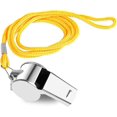 thumbnail image 3 of Paquete de 5 silbatos, silbatos deportivos de acero inoxidable con sonido fuerte y nítido con cordón, silbatos ideales para árbitros, entrenadores, 3 of 5
