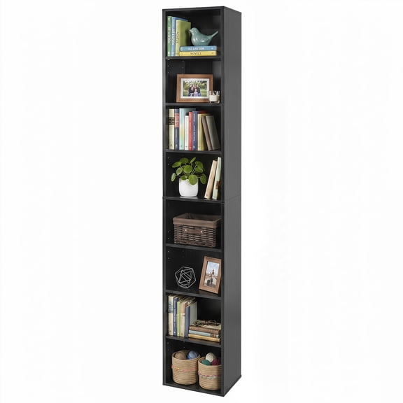 Giantex 71" Tall Narrow Bookshelf, 8-Tier Slim Bookcase, Cube Storage Organizer w/Adjustable Shelves, Black