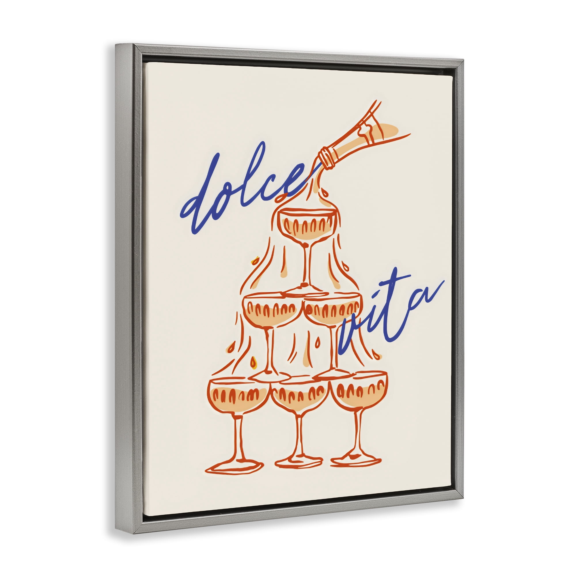 Stupell Industries Dolce Vita Champagne Tower Gray Framed Floater Canvas Wall Art, design by The Prints Vibe