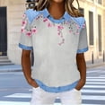 thumbnail image 2 of Olyvenn Denim Patchwork Shirt Short Sleeve Women Waffle Knit Lapel Collar Pullover Short Sleeve Casual Shirt Floral Tops Gray XXXL, 2 of 5