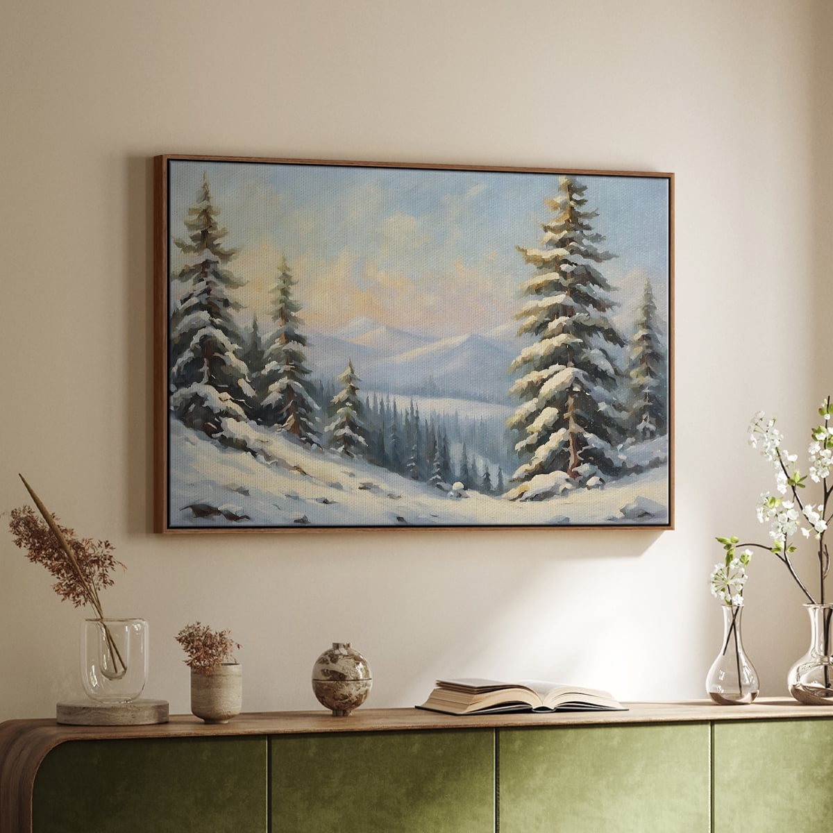 Vintage Landscape-CCIV By Wexford Home Framed in Walnut Wood Gallery Wrapped Canvas 27 in. x 41 in.