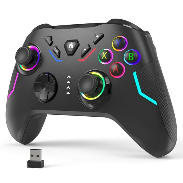 Wireless Gaming Controller - 2.4G Connectivity For Windows (7/8/10/11) & Compatible With Nintendo Switch, Steam Deck - 9 Color LED Light, Turbo Function, Adjustable Vibration, Headphone Jack