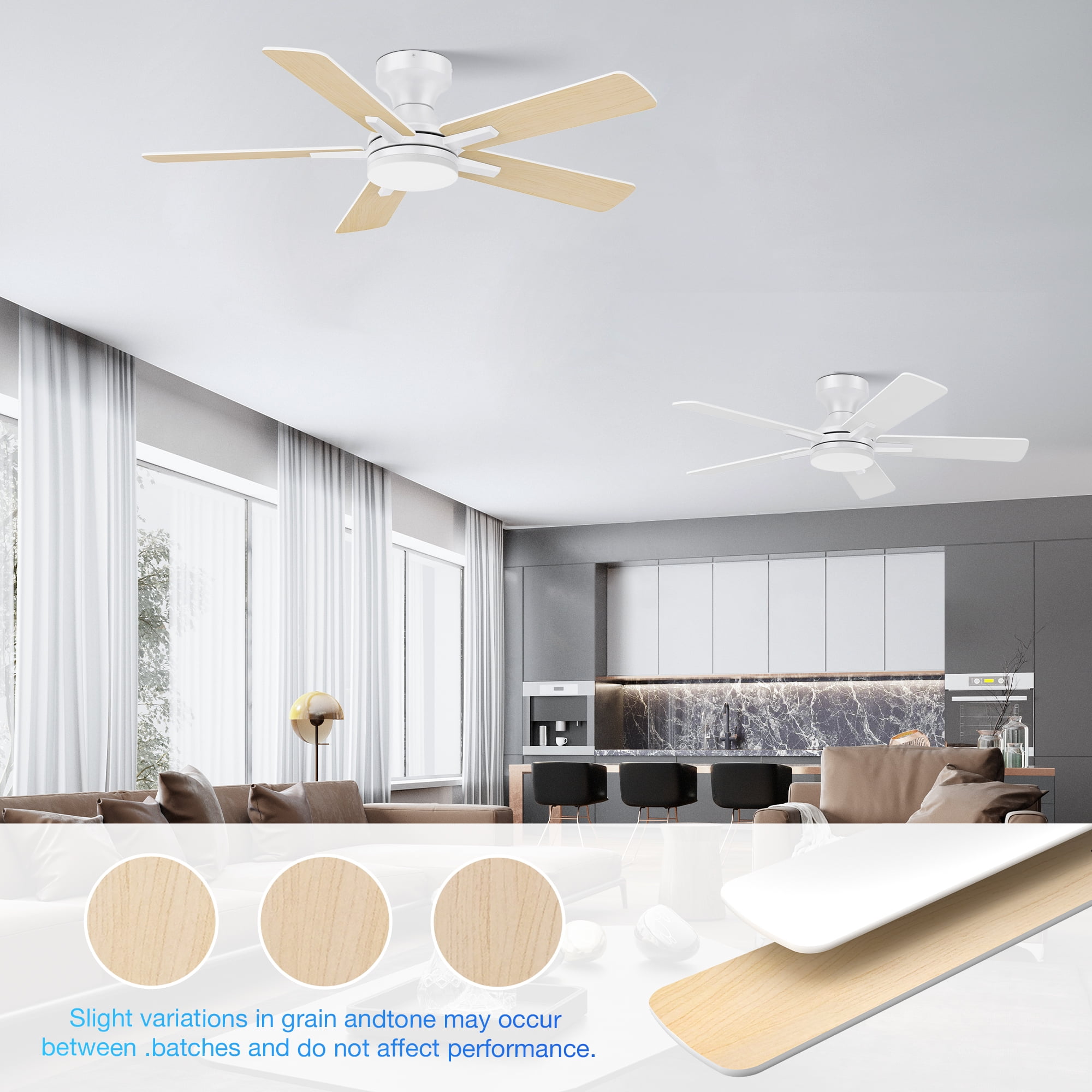 42” Smart Wood Flush Mount Ceiling Fans with Lights Remote,Quiet DC Motor,Outdoor Indoor Low Profile Ceiling Fan,Dimmable,6-speed,for Modern Bedroom Patio