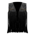 thumbnail image 5 of Fringe Vest Women Western Cowgirl Jacket 70s Hippie Suede Rivet Open Front Outerwear Country Concert Tops, 5 of 9