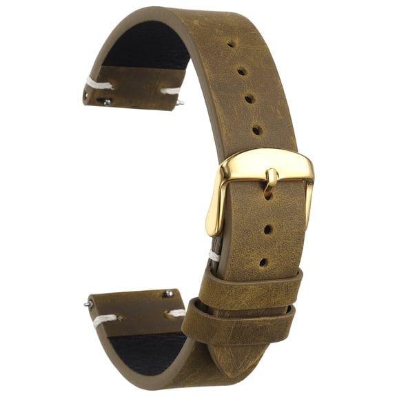Uxcell Genuine Leather Watch Band 20mm Top Grain Leather Quick Release Replacement Watch Strap with 304 Stainless Steel Gold Buckle for Men Women, Deep Brown