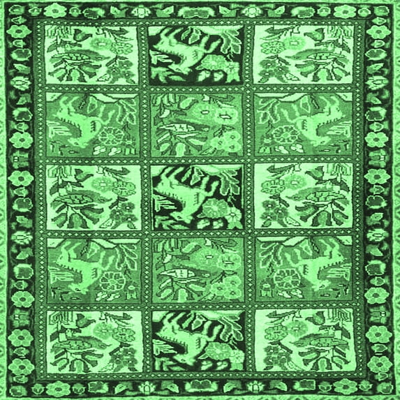Ahgly Company Indoor Square Persian Emerald Green Traditional Area Rugs, 5' Square
