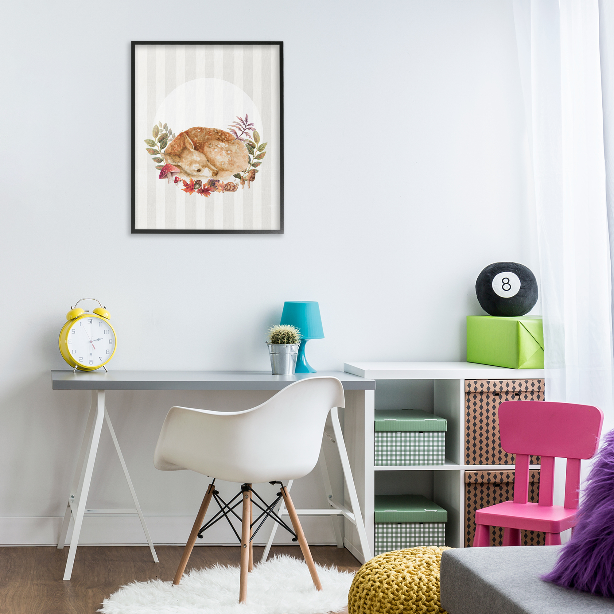 Stupell Industries Fawn on Stripes Animals & Insects Painting Black Framed Art Print Wall Art, 24 x 30