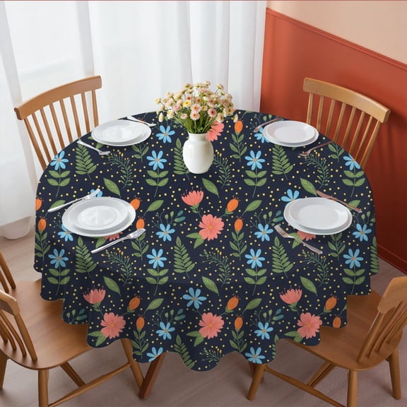Pioneer Flower Floral Print Pattern Round Tablecloth 60 X 60 Inch, Wrinkle Resistant Wipeable Table Cloth for Kitchen Dining Picnic Patio Party